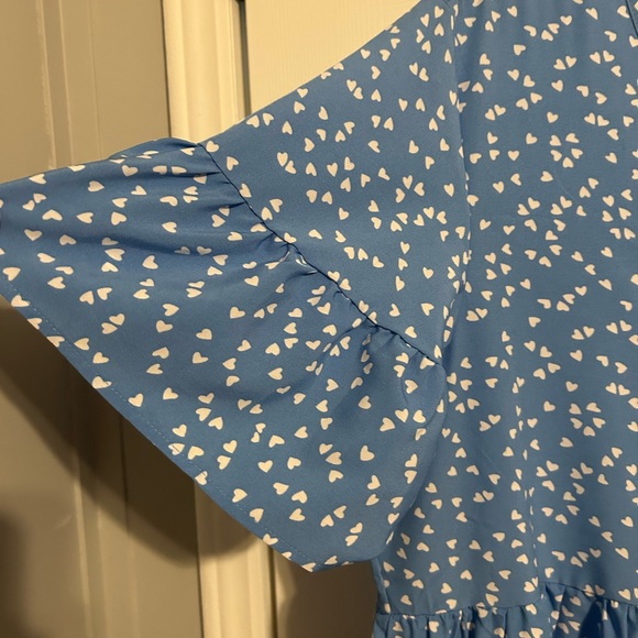 SHEIN Blue Heart Print Tiered Babydoll Dress Lantern Sleeve Plus Size 1X - Picture 5 of 6